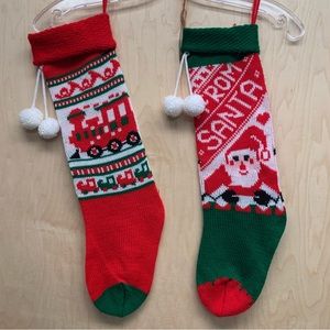 Vintage Christmas Knit Stockings (2) - Christmas Train & Santa Claus